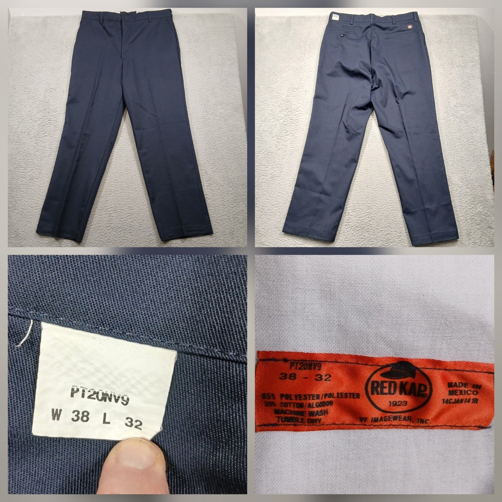 Red Kap Mens Work Pants 38x32 Navy‎ PT20 Polyester Cotton Blend